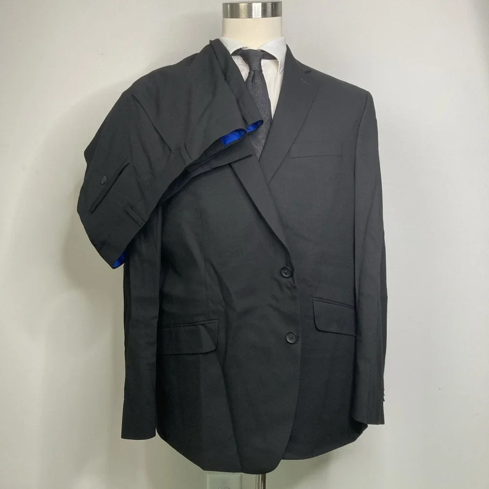 Kenneth Cole Reaction Mens 2-pc Suit Slim-Fit Suit Jacket 48R Pants 42Wx32LBlack